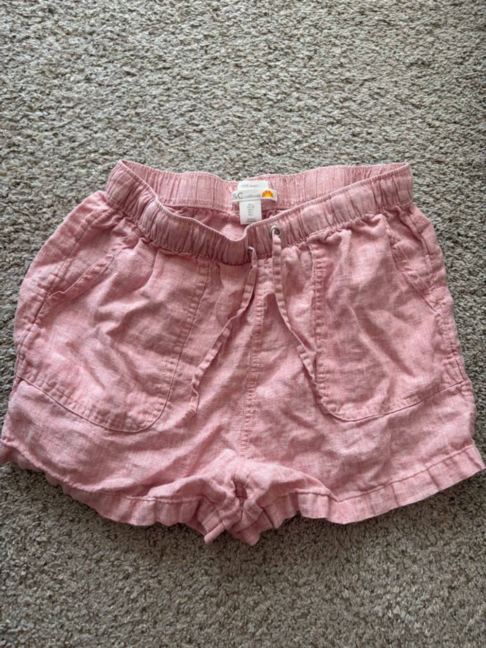 C&C California Pink Linen Drawstring Shorts